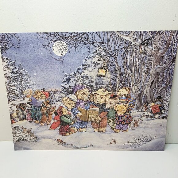 Vtg Caroling Holiday Christmas Teddy Bears J. Anderson Print Advent Calendar - Picture 1 of 6